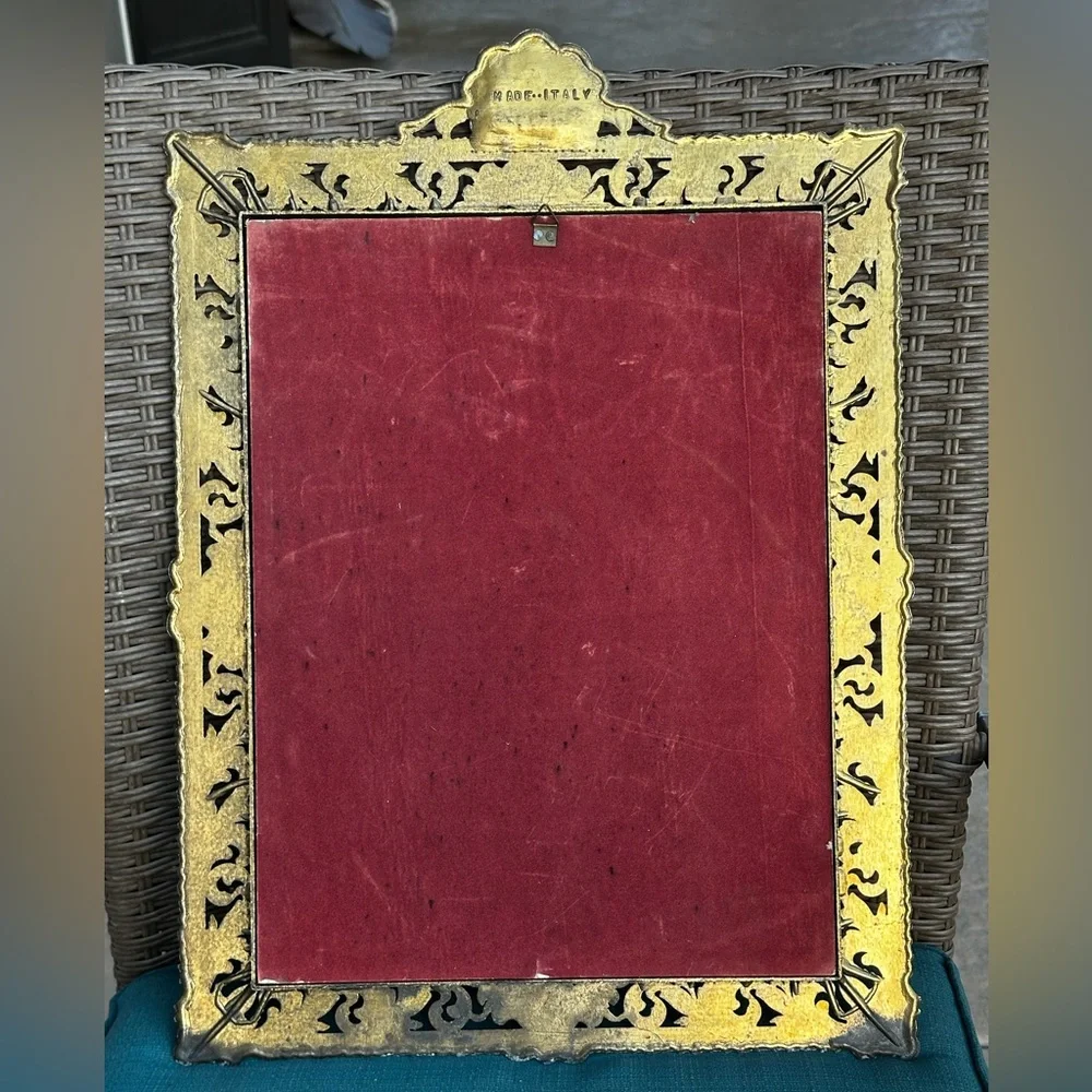 Antique brass Ornate Frame huge scroll work made Italy Picture Frame Red Velvet